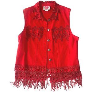 Red St. Joanne Sport Embellished Fringe Denim Vest